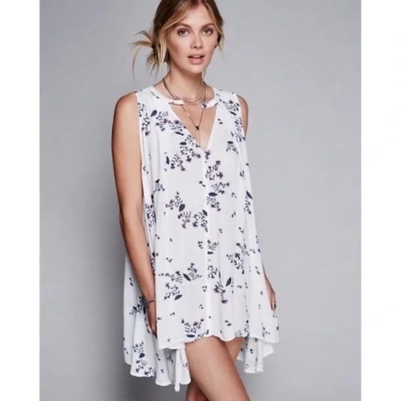 Free People Floral Print Flowy Snap Out Of It Swing Ivory Dress M - Picture 5 of 5